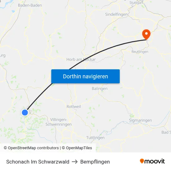Schonach Im Schwarzwald to Bempflingen map