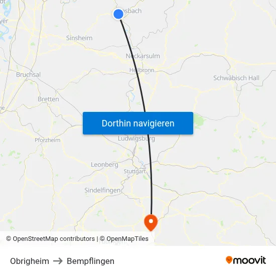 Obrigheim to Bempflingen map
