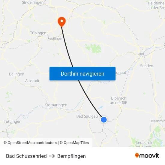Bad Schussenried to Bempflingen map