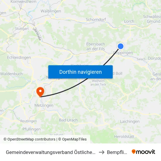 Gemeindeverwaltungsverband Östlicher Schurwald to Bempflingen map