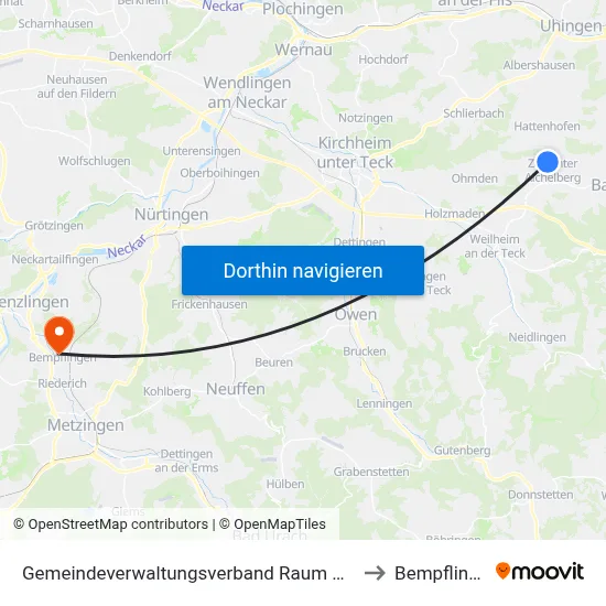 Gemeindeverwaltungsverband Raum Bad Boll to Bempflingen map