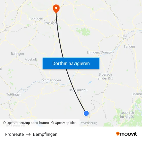 Fronreute to Bempflingen map