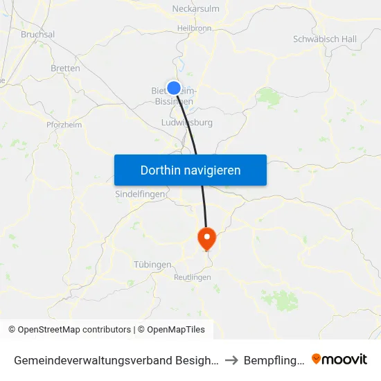 Gemeindeverwaltungsverband Besigheim to Bempflingen map