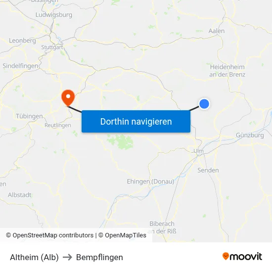 Altheim (Alb) to Bempflingen map