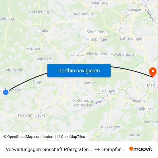 Verwaltungsgemeinschaft Pfalzgrafenweiler to Bempflingen map