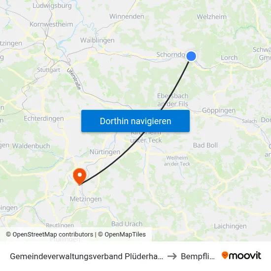 Gemeindeverwaltungsverband Plüderhausen-Urbach to Bempflingen map