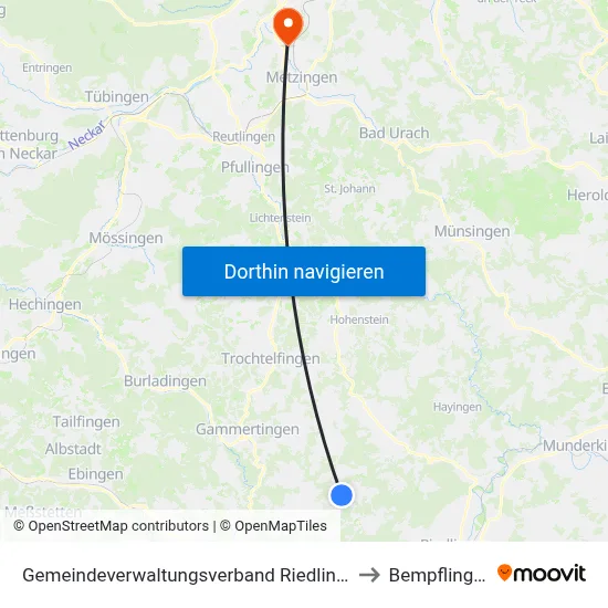 Gemeindeverwaltungsverband Riedlingen to Bempflingen map