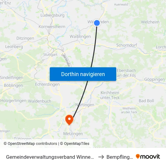 Gemeindeverwaltungsverband Winnenden to Bempflingen map