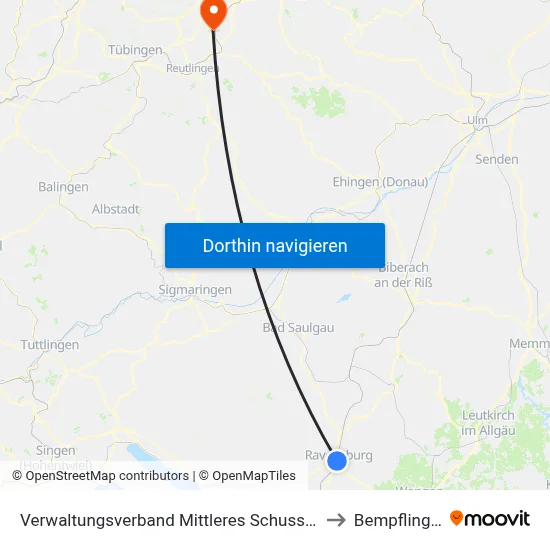 Verwaltungsverband Mittleres Schussental to Bempflingen map