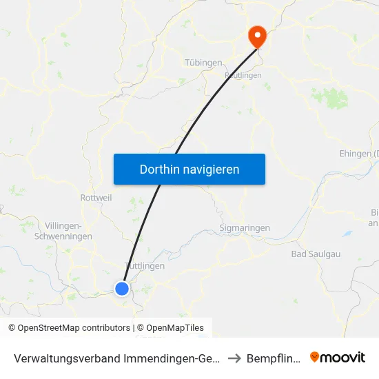 Verwaltungsverband Immendingen-Geisingen to Bempflingen map