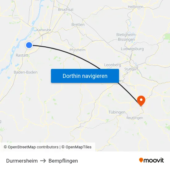 Durmersheim to Bempflingen map