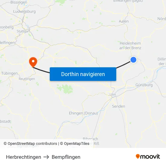 Herbrechtingen to Bempflingen map