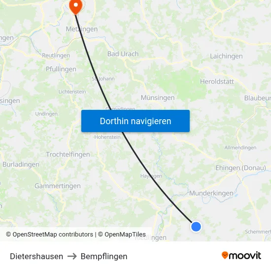 Dietershausen to Bempflingen map