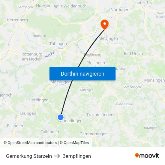 Gemarkung Starzeln to Bempflingen map