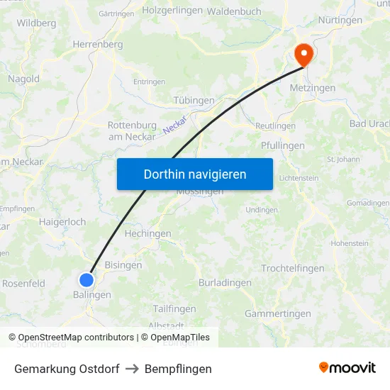 Gemarkung Ostdorf to Bempflingen map