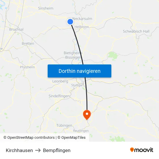 Kirchhausen to Bempflingen map