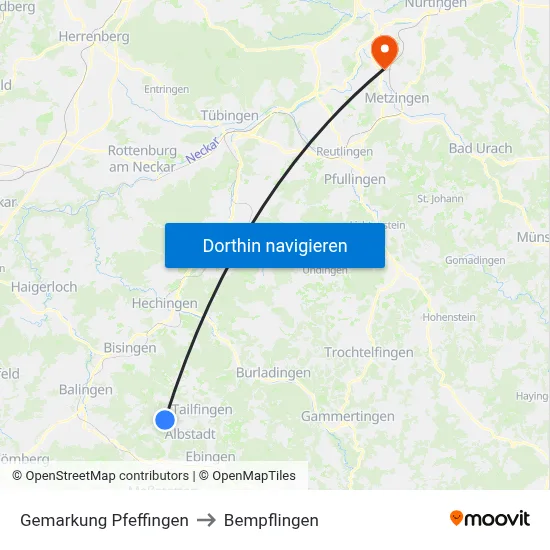 Gemarkung Pfeffingen to Bempflingen map