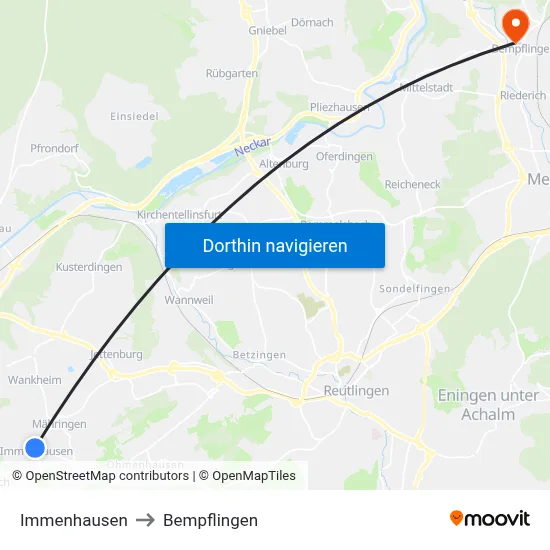 Immenhausen to Bempflingen map