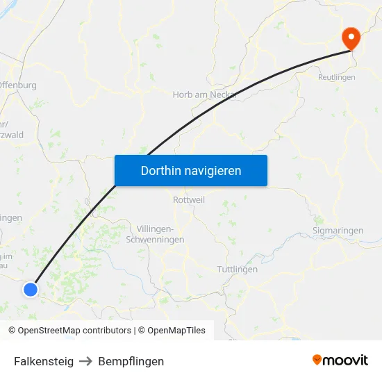 Falkensteig to Bempflingen map