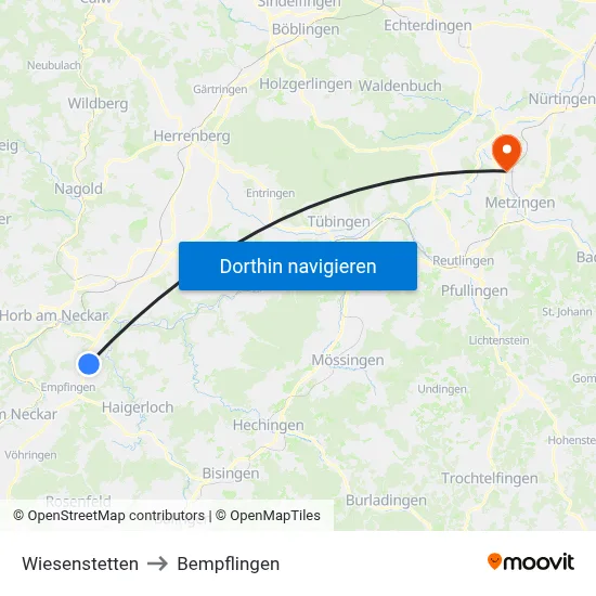 Wiesenstetten to Bempflingen map