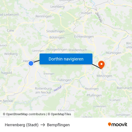 Herrenberg (Stadt) to Bempflingen map