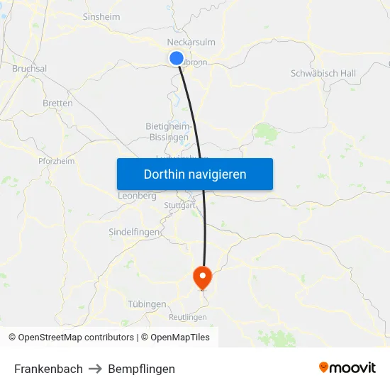Frankenbach to Bempflingen map