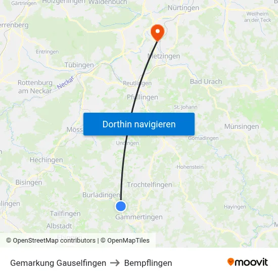 Gemarkung Gauselfingen to Bempflingen map