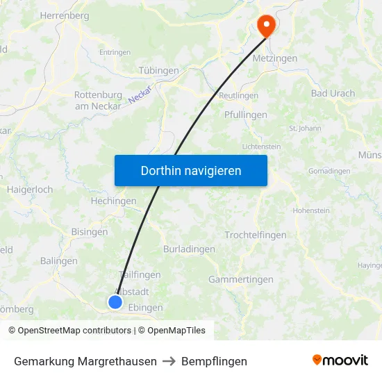 Gemarkung Margrethausen to Bempflingen map