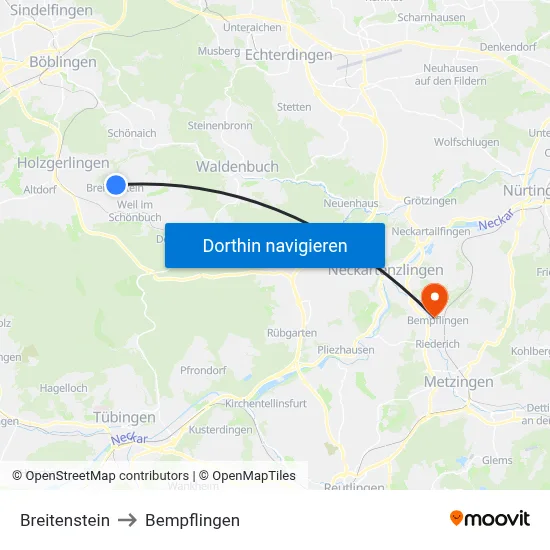 Breitenstein to Bempflingen map