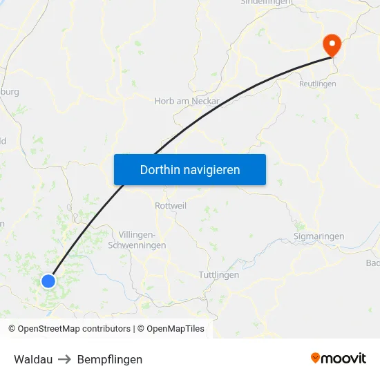 Waldau to Bempflingen map