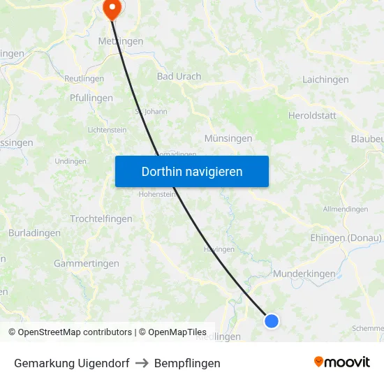 Gemarkung Uigendorf to Bempflingen map
