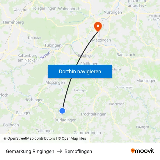 Gemarkung Ringingen to Bempflingen map