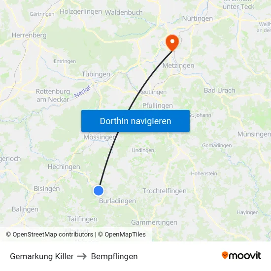 Gemarkung Killer to Bempflingen map