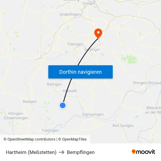 Hartheim (Meßstetten) to Bempflingen map