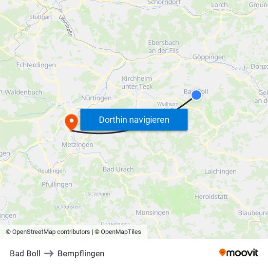 Bad Boll to Bempflingen map