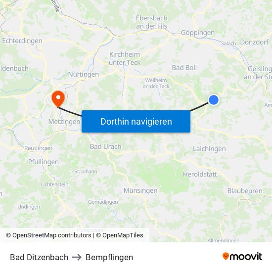 Bad Ditzenbach to Bempflingen map