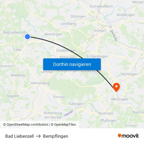 Bad Liebenzell to Bempflingen map