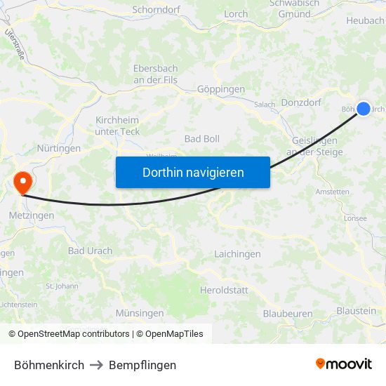 Böhmenkirch to Bempflingen map