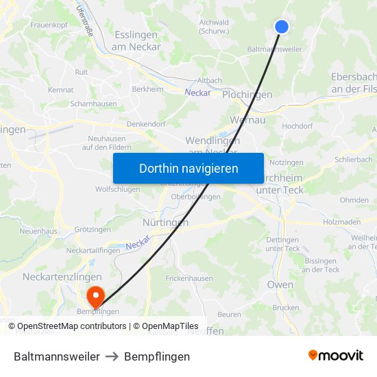 Baltmannsweiler to Bempflingen map