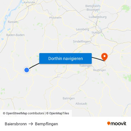 Baiersbronn to Bempflingen map