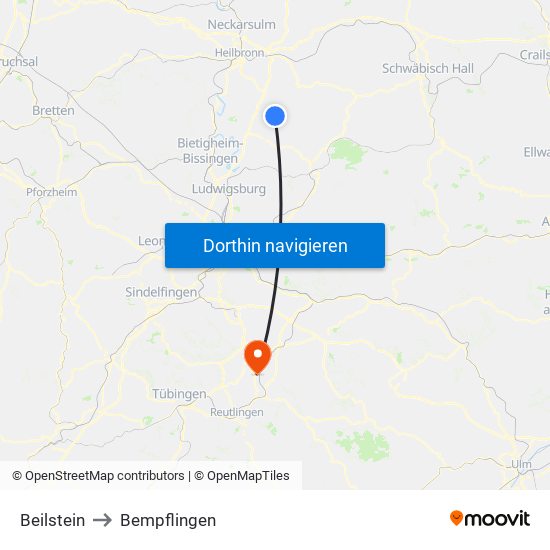 Beilstein to Bempflingen map