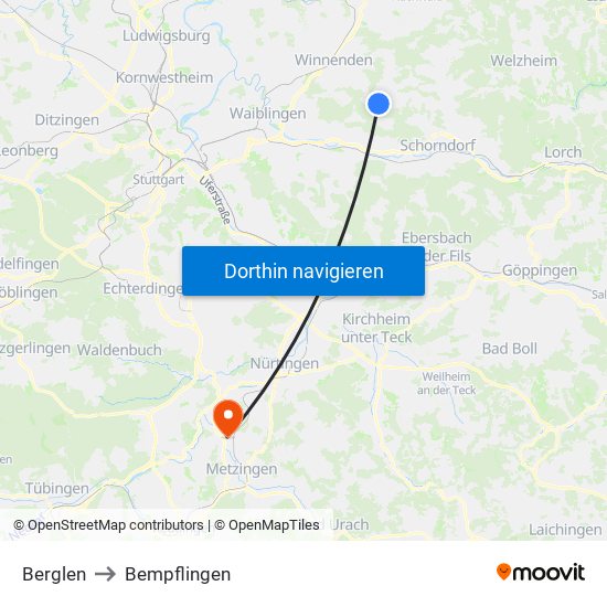 Berglen to Bempflingen map