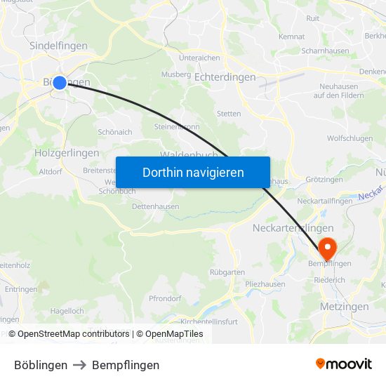 Böblingen to Bempflingen map