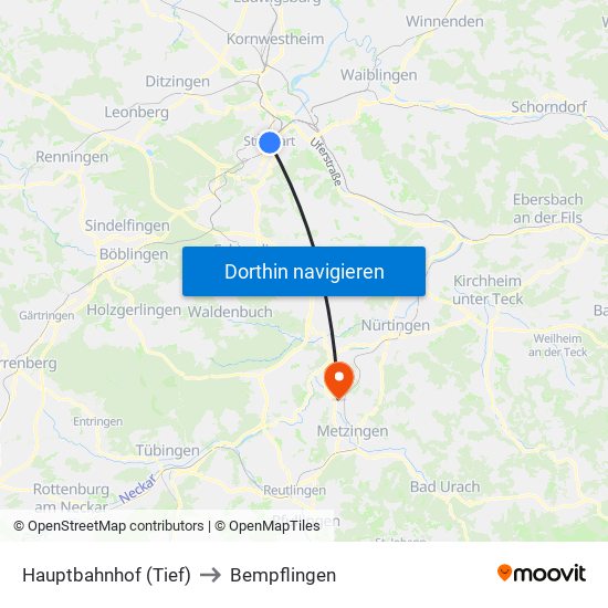 Hauptbahnhof (Tief) to Bempflingen map