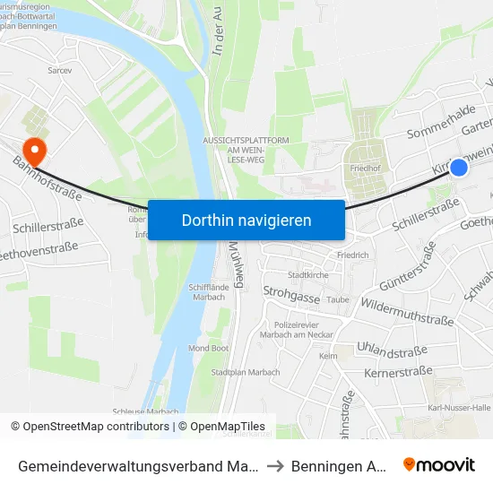 Gemeindeverwaltungsverband Marbach am Neckar to Benningen Am Neckar map