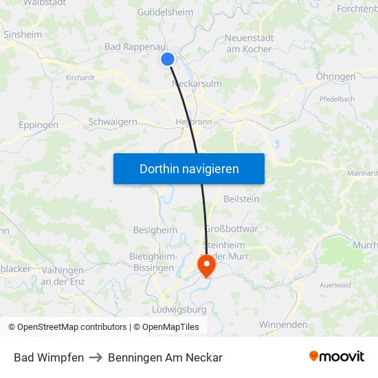 Bad Wimpfen to Benningen Am Neckar map