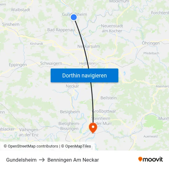Gundelsheim to Benningen Am Neckar map