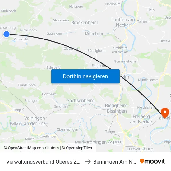 Verwaltungsverband Oberes Zabergäu to Benningen Am Neckar map