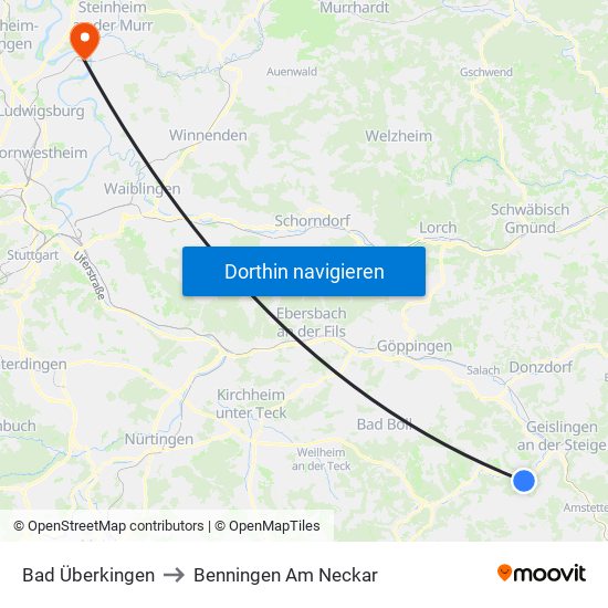Bad Überkingen to Benningen Am Neckar map