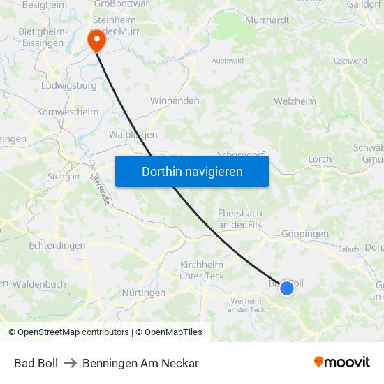 Bad Boll to Benningen Am Neckar map